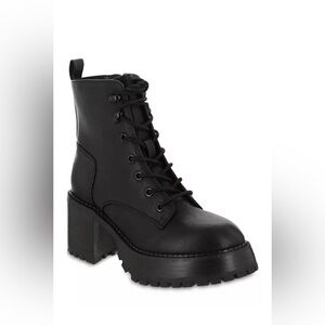 MIA Women's Elija Black Faux Leather Chunky Heel Lace Up Boots Size 7.5